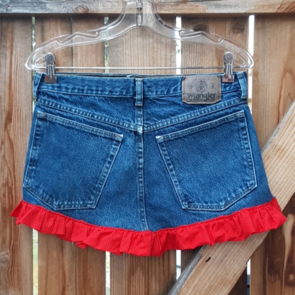 Vintage custom made denim wrangler ruffle apron